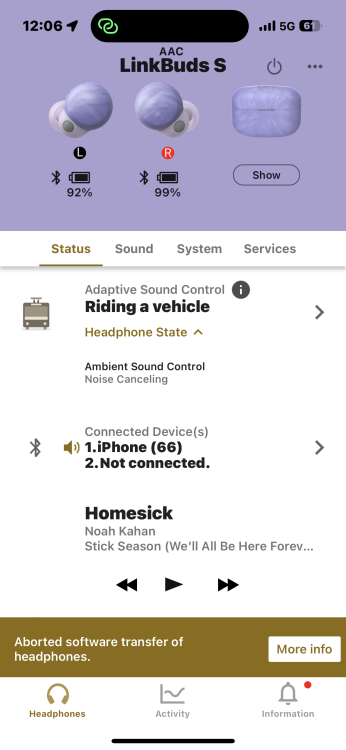 Screenshot of an in-app screen depicting the "Riding a Vehicle" Adaptive Sound Control option