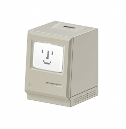 A wall charger that looks like a teensy-tiny version of the original Apple Macintosh computer.