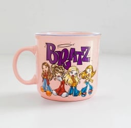 Light pink mug with the "Bratz" logo and the four girls.