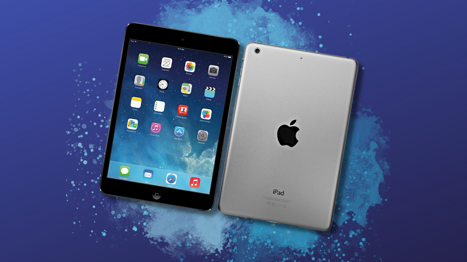 ipad air from front and back angle with blue background