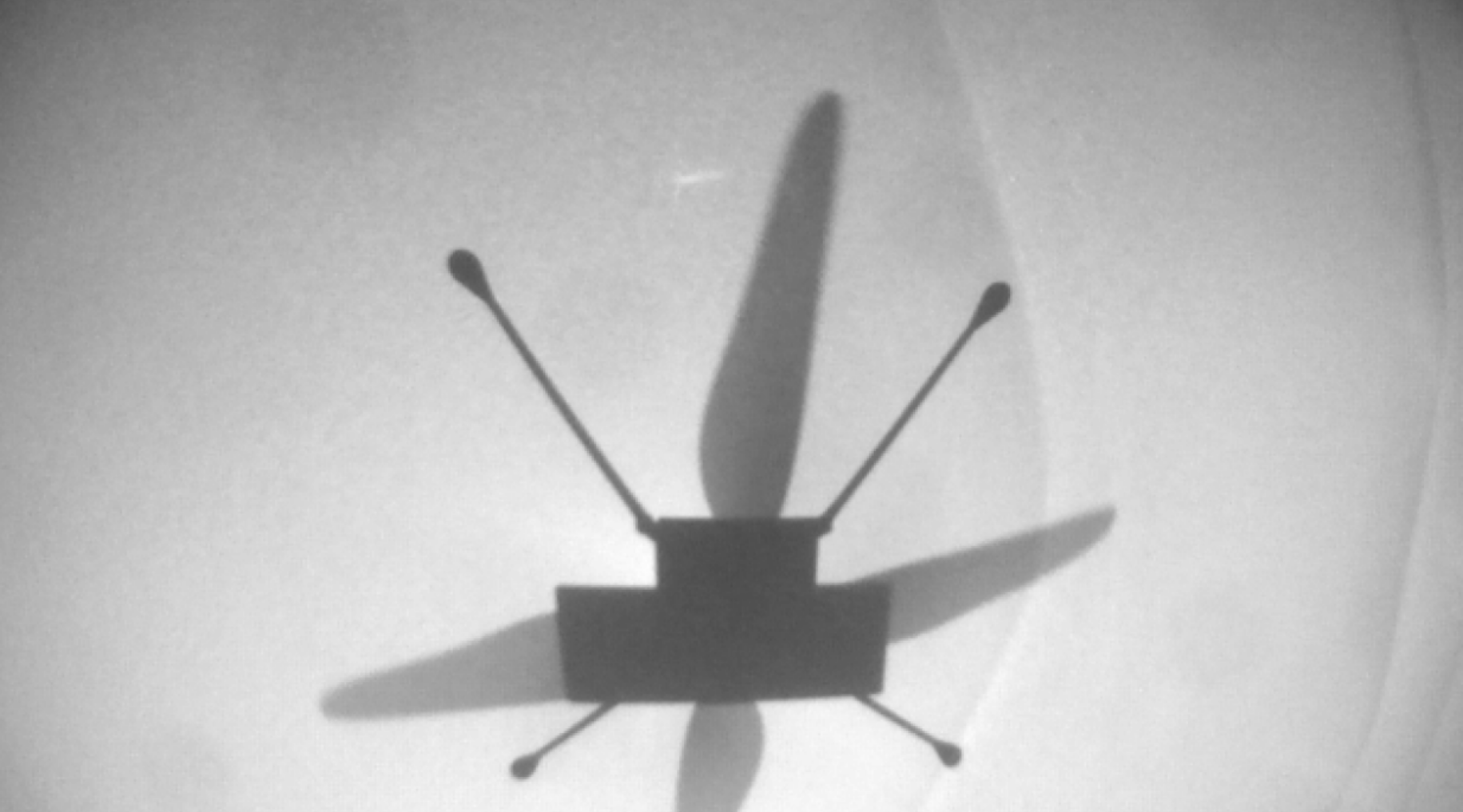 The shadow of NASA's Ingenuity helicopter on Mars in October 2023.