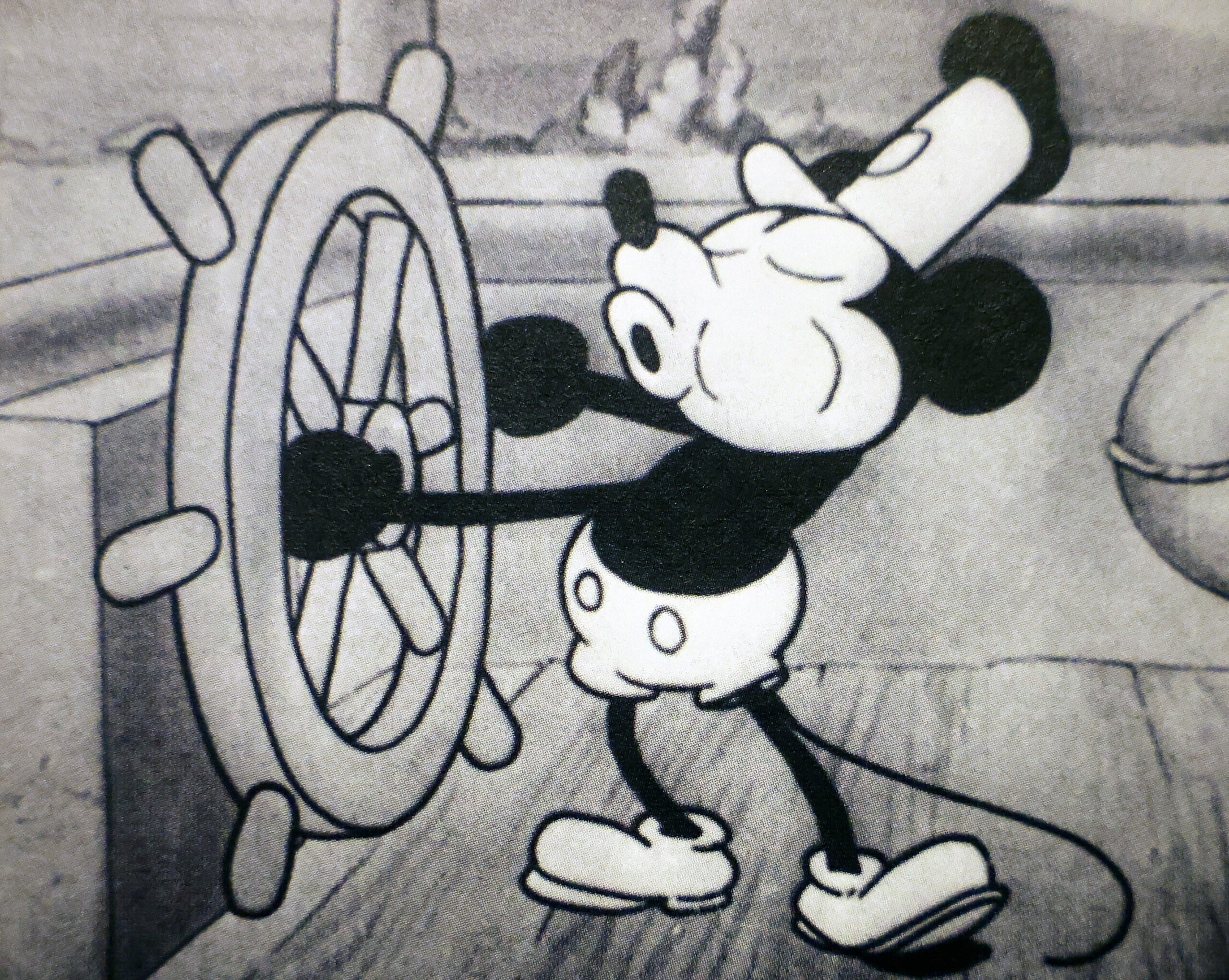 Still of the black-and-white 'Steamboat Willie' cartoon.