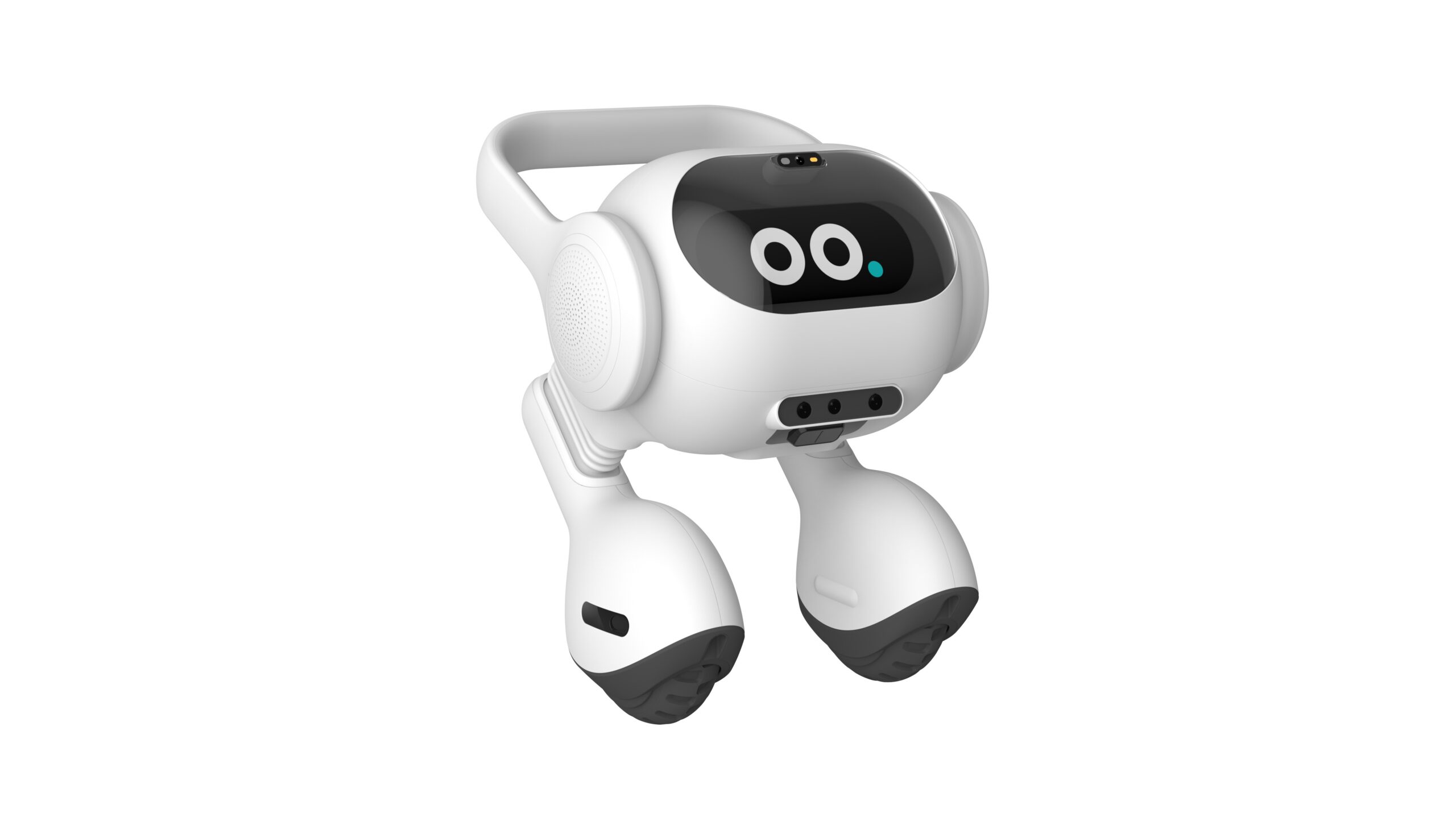 LG AI Agent robot, which is a small white robot with two legs and a face with big round eyes