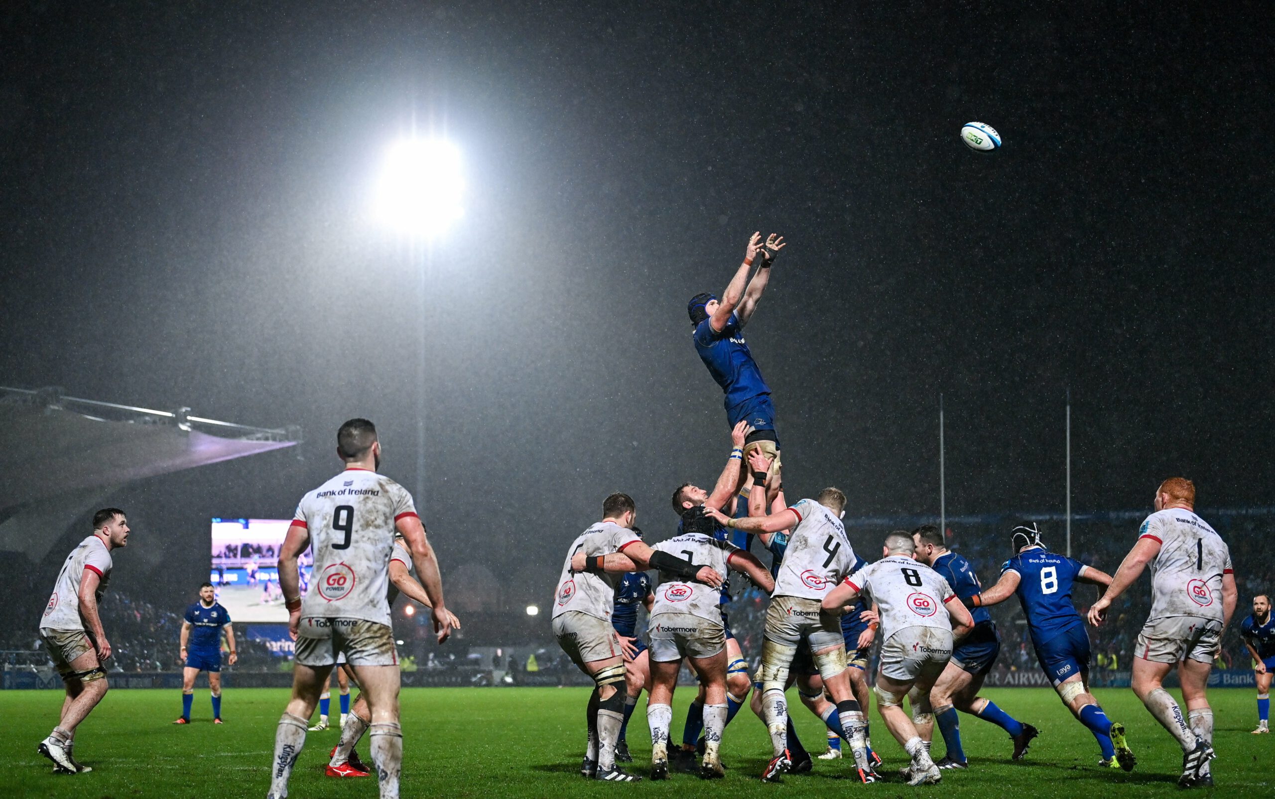 Ryan Baird of Leinster wins possession in the lineout