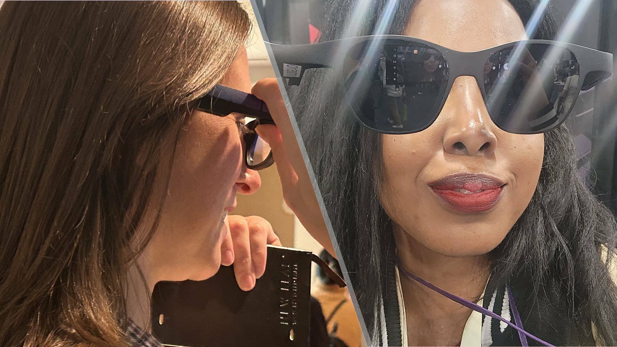 Mashable's Cecily Mauran and Kimberly Gedeon try on AR smart glasses at CES 2024