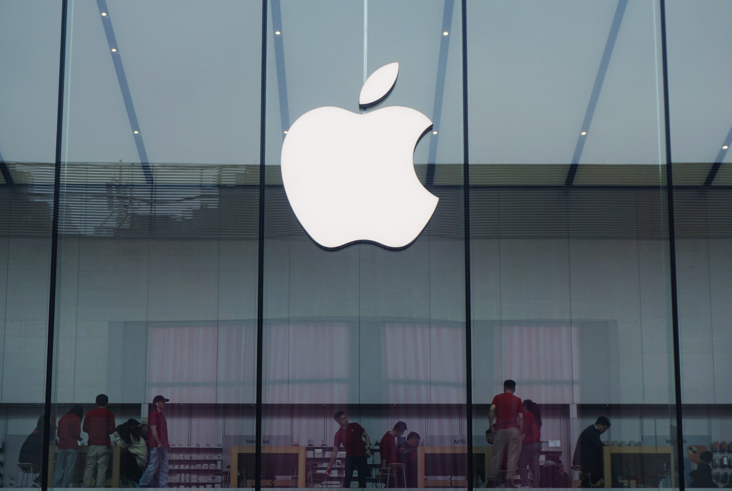 The Apple logo is being displayed at the Apple flagship store in Hangzhou, China, on January 15, 2024.