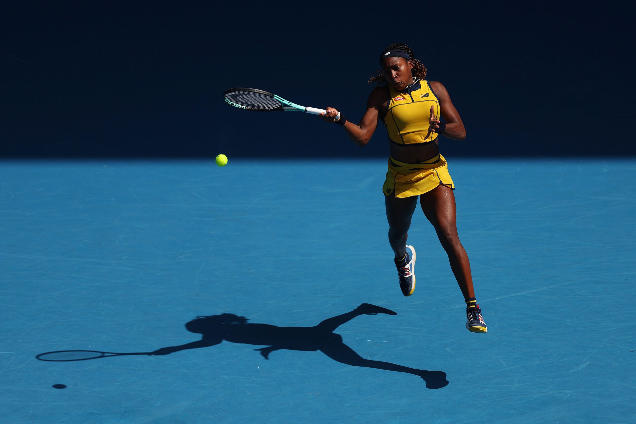 Coco Gauff of the United States plays a forehand