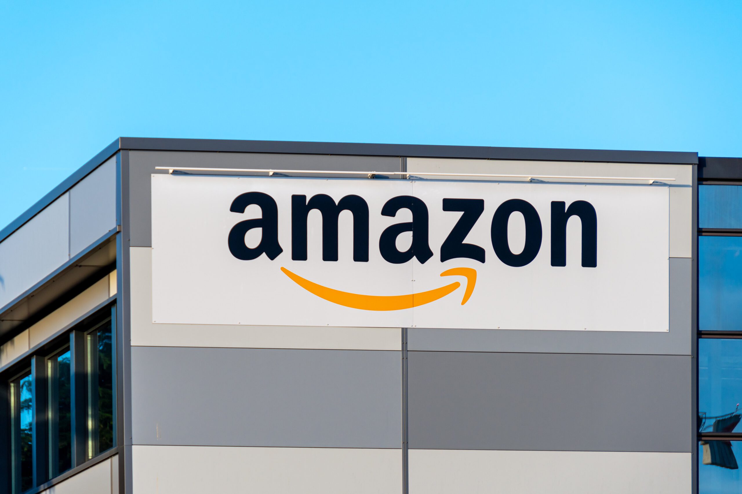 an Amazon building with logo