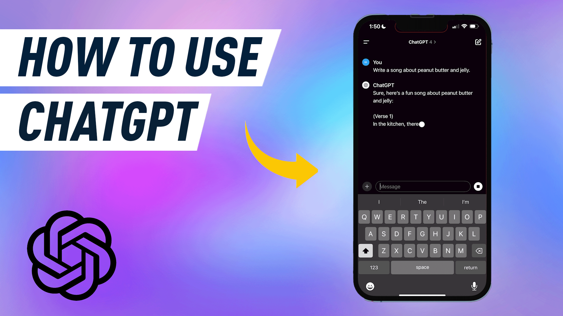 an arrow pointing to a phone with the chatgpt app