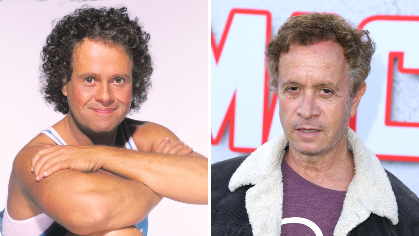 A composite image. On the left is American fitness coach Richard Simmons posing for a portrait in 1992. On the right is Pauly Shore at the 2023 premiere of 'The Machine.'
