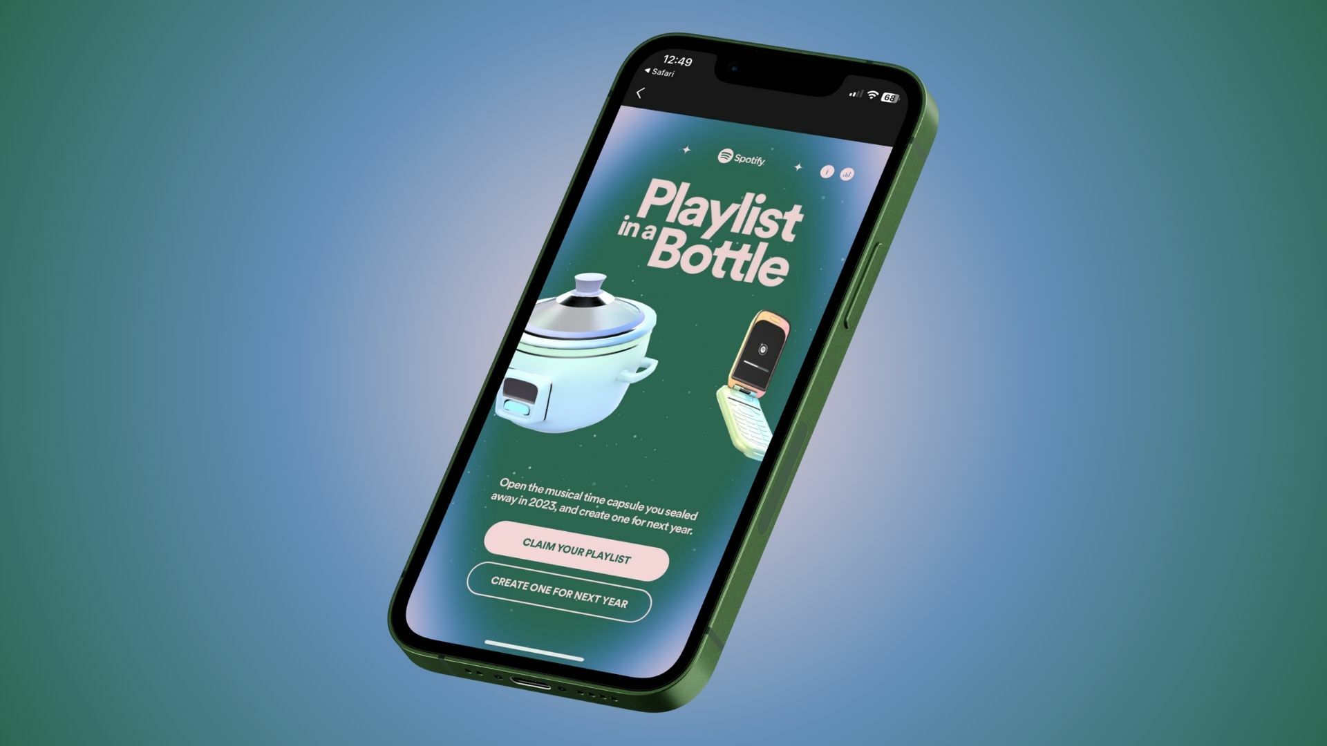 A mockup of the Spotify Playlist in a Bottle seen on a smartphone screen.