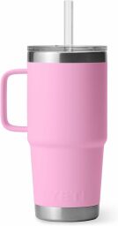 pink yeti tumbler cup with handle and straw