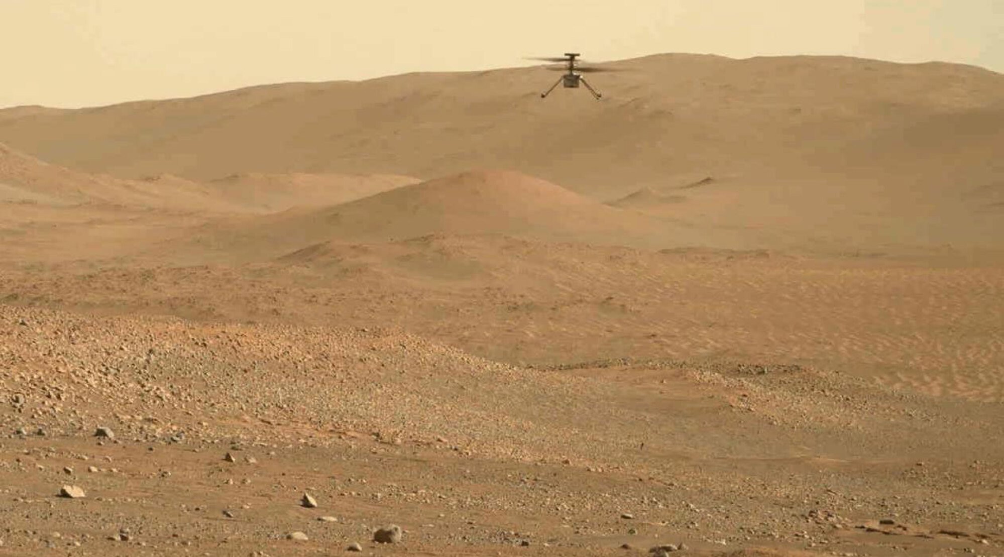 The Ingenuity helicopter flying on Mars in August 2023.