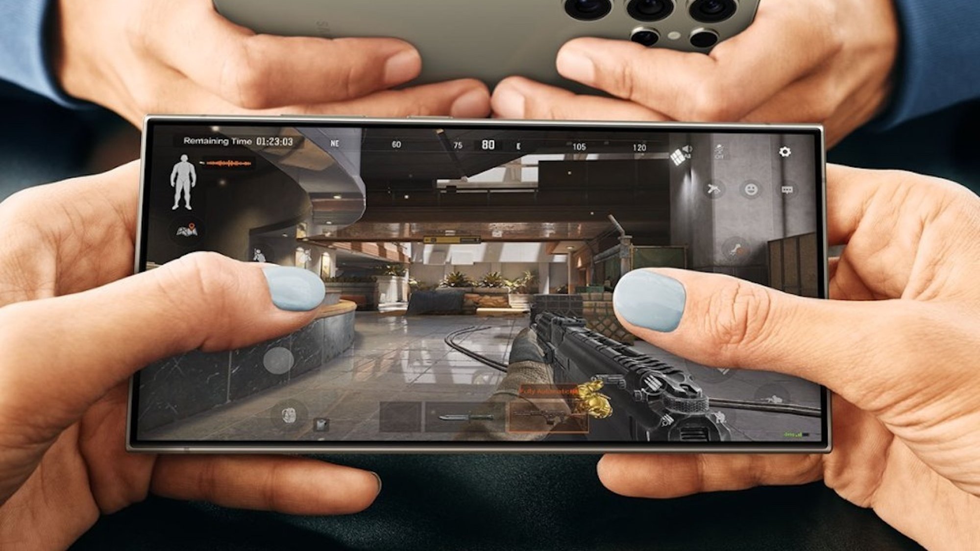 Person playing games on a Samsung Galaxy S24 Ultra