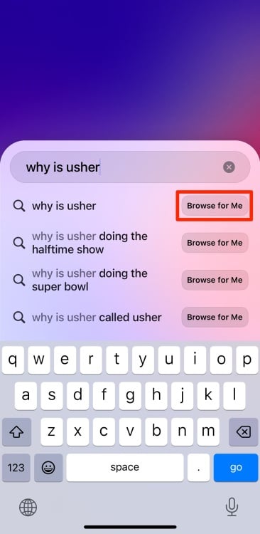 arc search bar showing query for "why is usher..." next to the browse for you button