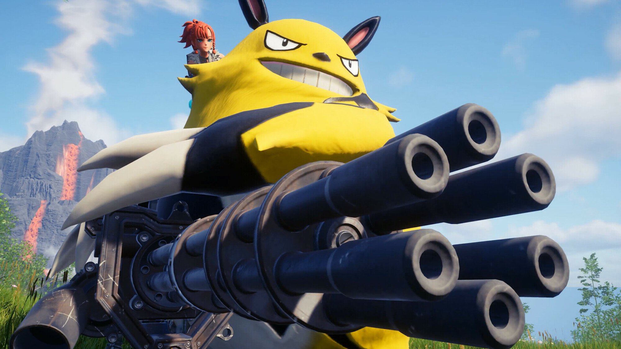 Yellow monster wielding big gun in Palworld