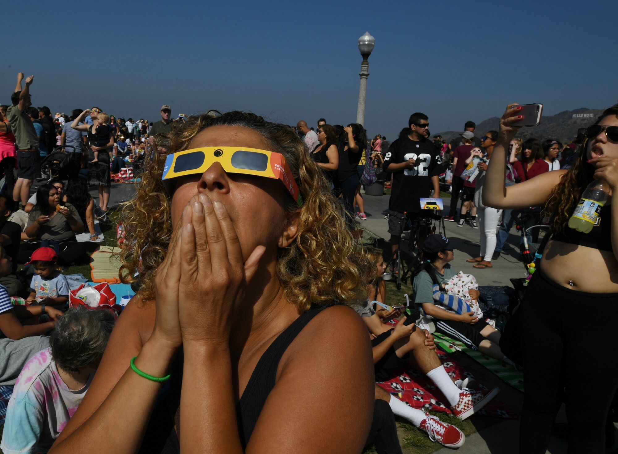 Cherri Haghighit viewing the start of the 2017 eclipse in LA.