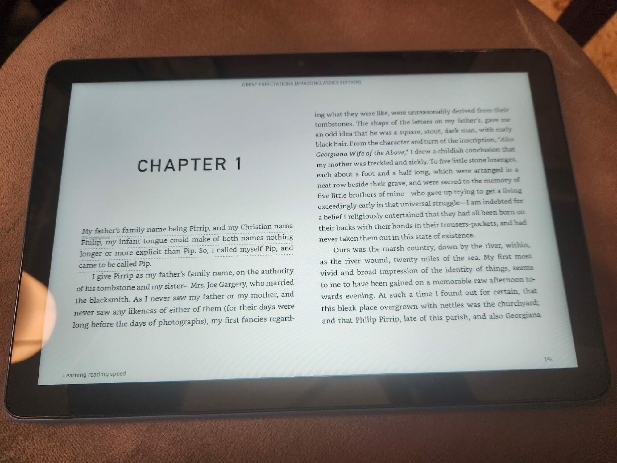 kindle app open to a book on the fire hd 10 tablet