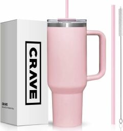 tall pink tumbler with straw and straw cleaner