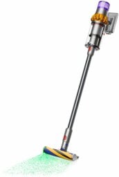 Dyson V15 Detect Extra vacuum with silver extender and green laser coming out of cleaning head