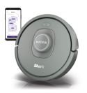 Gray Shark robot vacuum and smartphone with map of home on screen