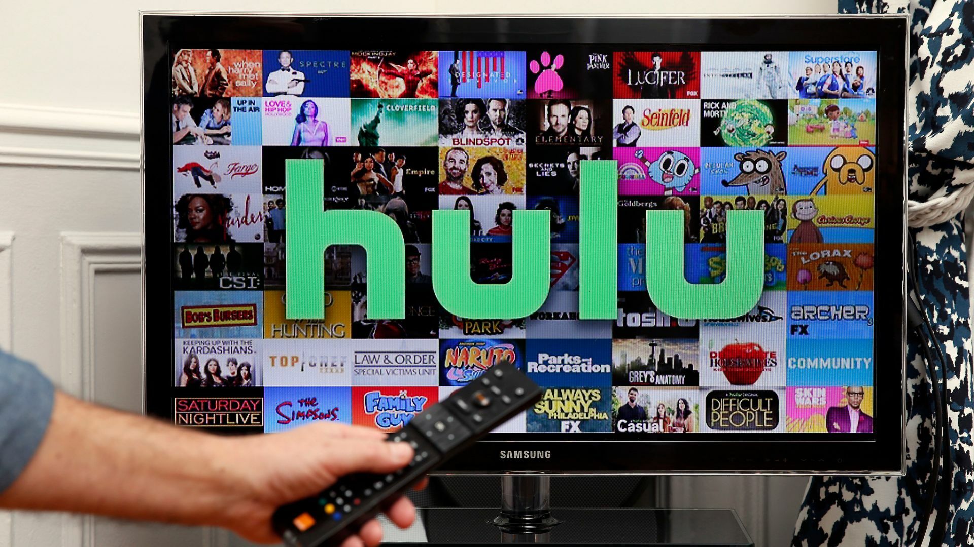 In this photo illustration, the Hulu media service provider's logo is displayed on the screen of a television.