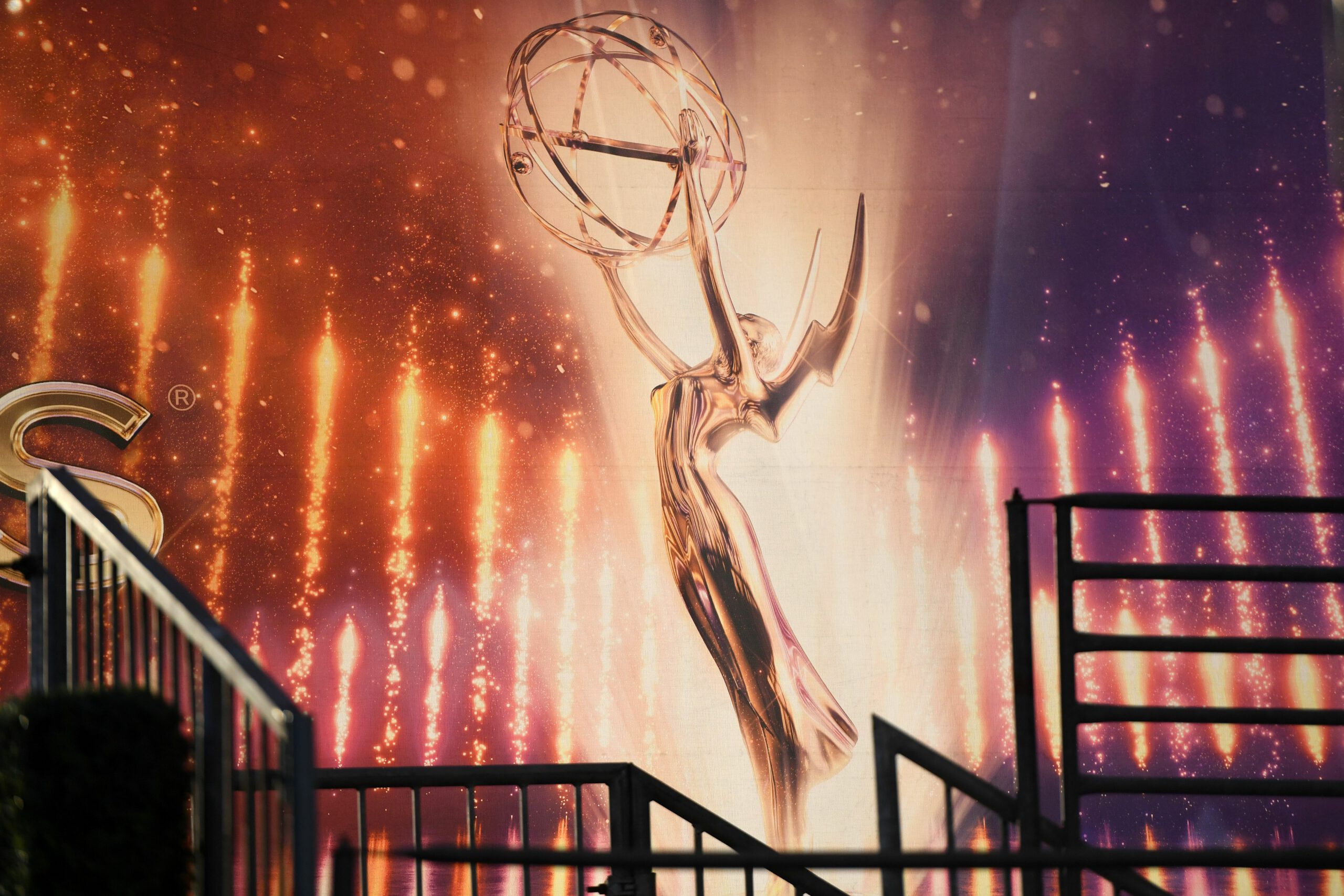 a giant Emmys statue as part of the set design at an Emmys broadcast