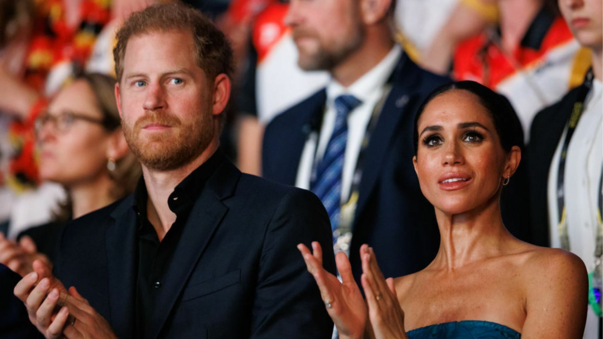 Prince Harry, Duke of Sussex and Meghan, Duchess of Sussex are seen during the closing ceremony of the Invictus Games Düsseldorf 2023.