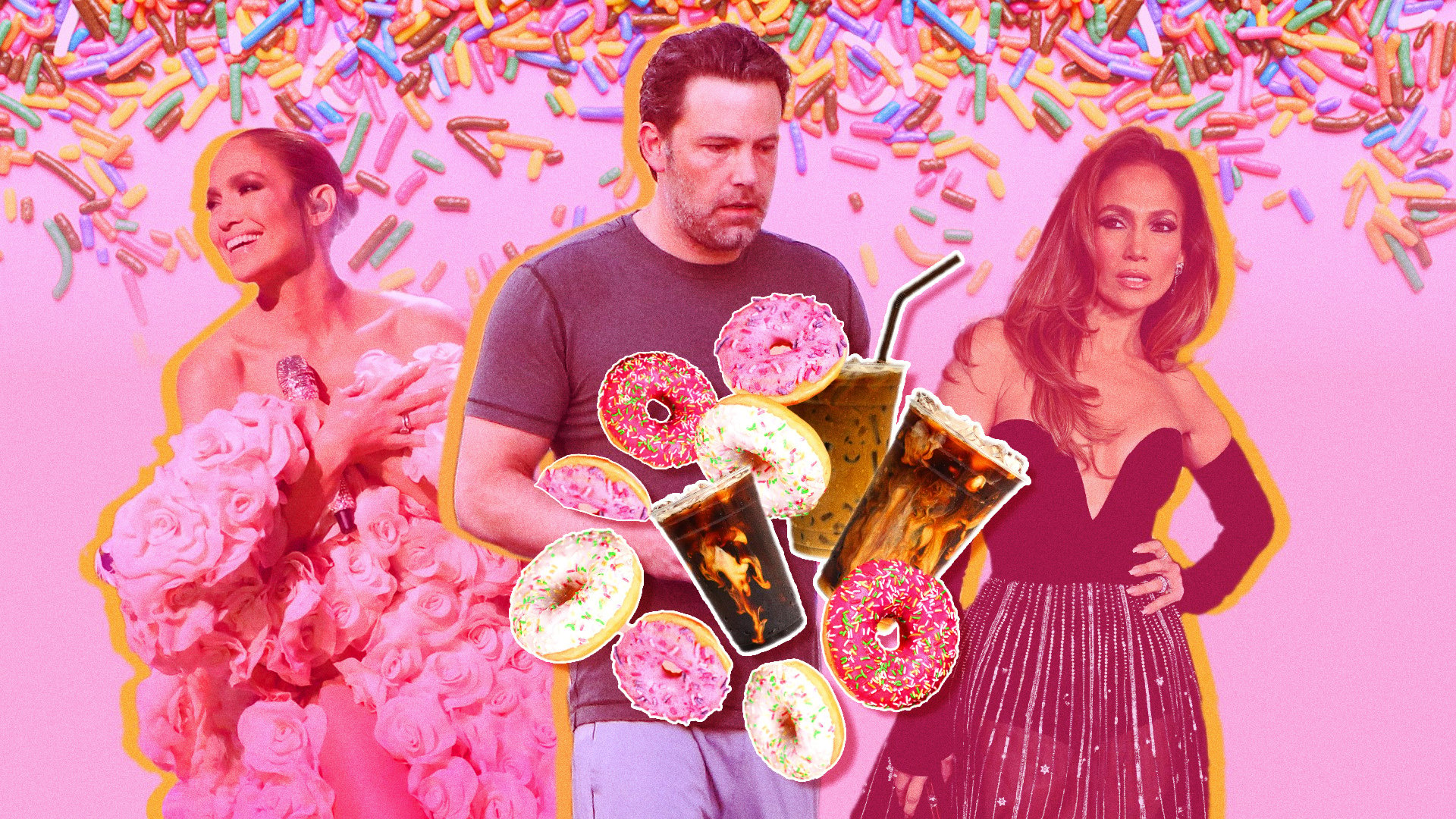 Jennifer Lopez is glamorous; Ben Affleck loves Dunkin. 