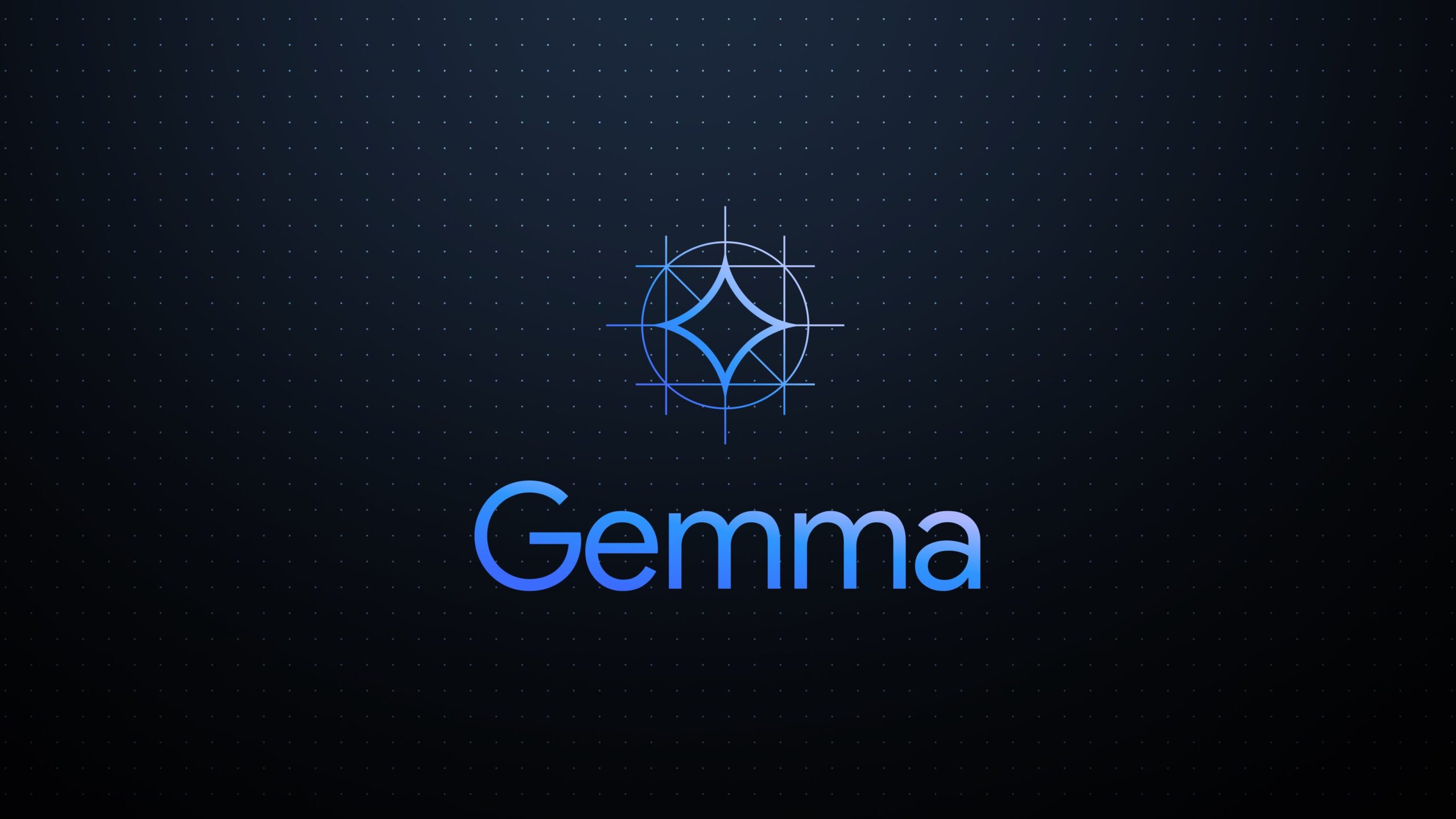 Blue Google Gemma logo against a dark background