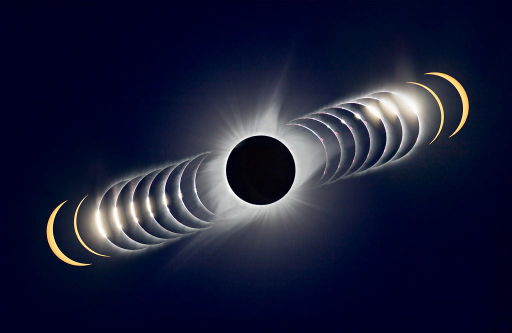 A time-lapse image showing the total solar eclipse in August 2017.