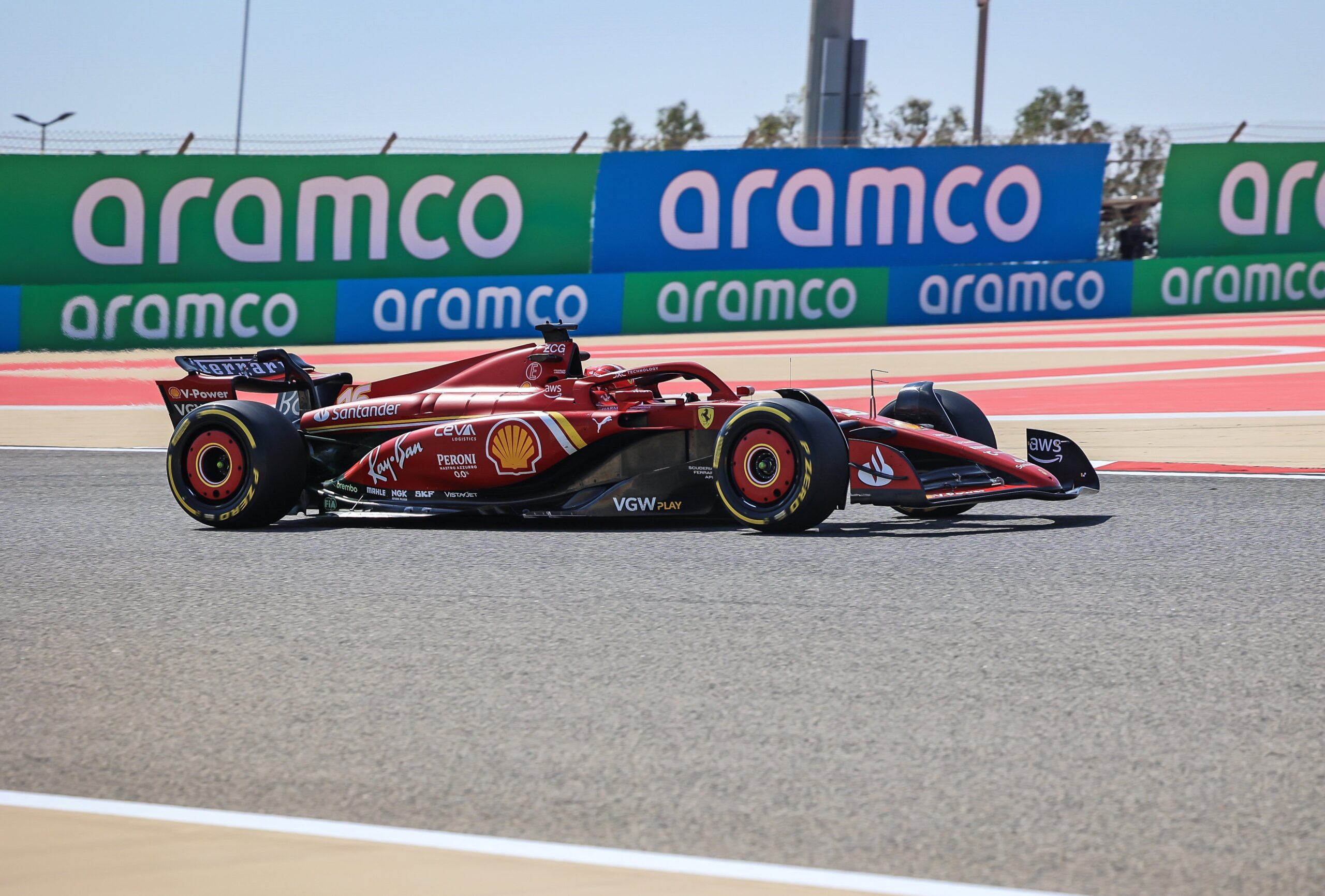 Charles Leclerc of Ferrari team takes part in the F1 Testing