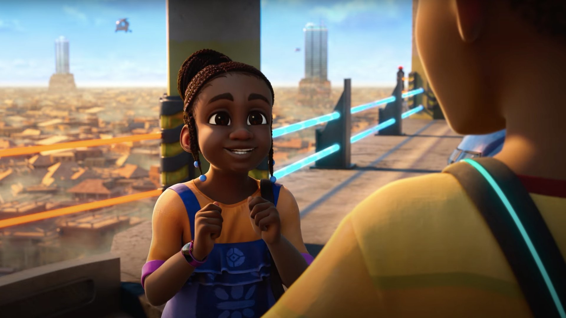 A girl in Lagos looks excited in the animated film 