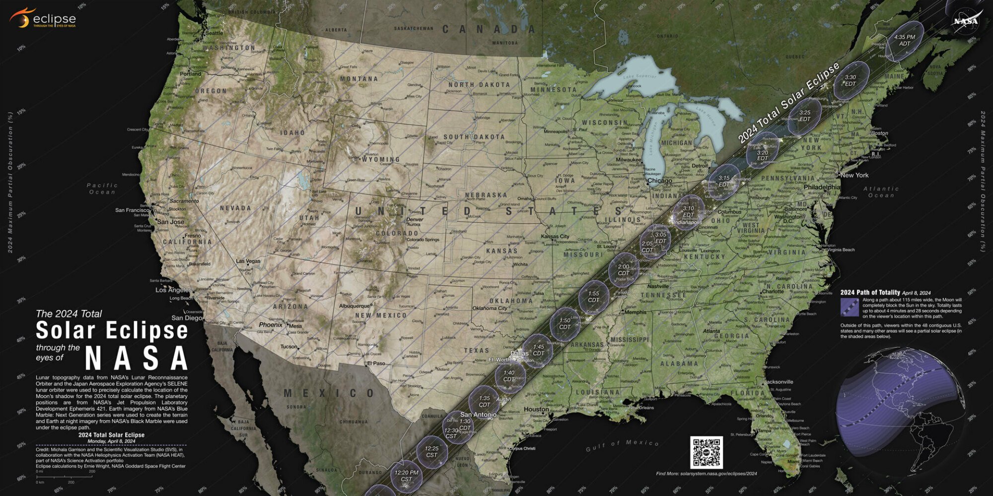 The path of the total solar eclipse on April 8, 2024.