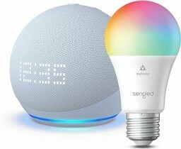 Echo Dot with clock and smart color light bulb