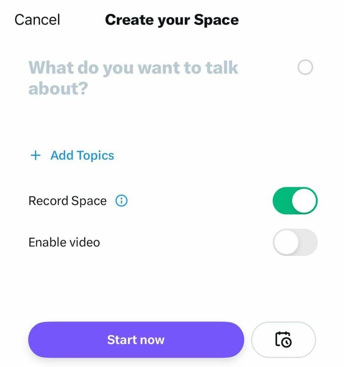 A screenshot from Twitter/X showing how to "enable video" when creating a Space