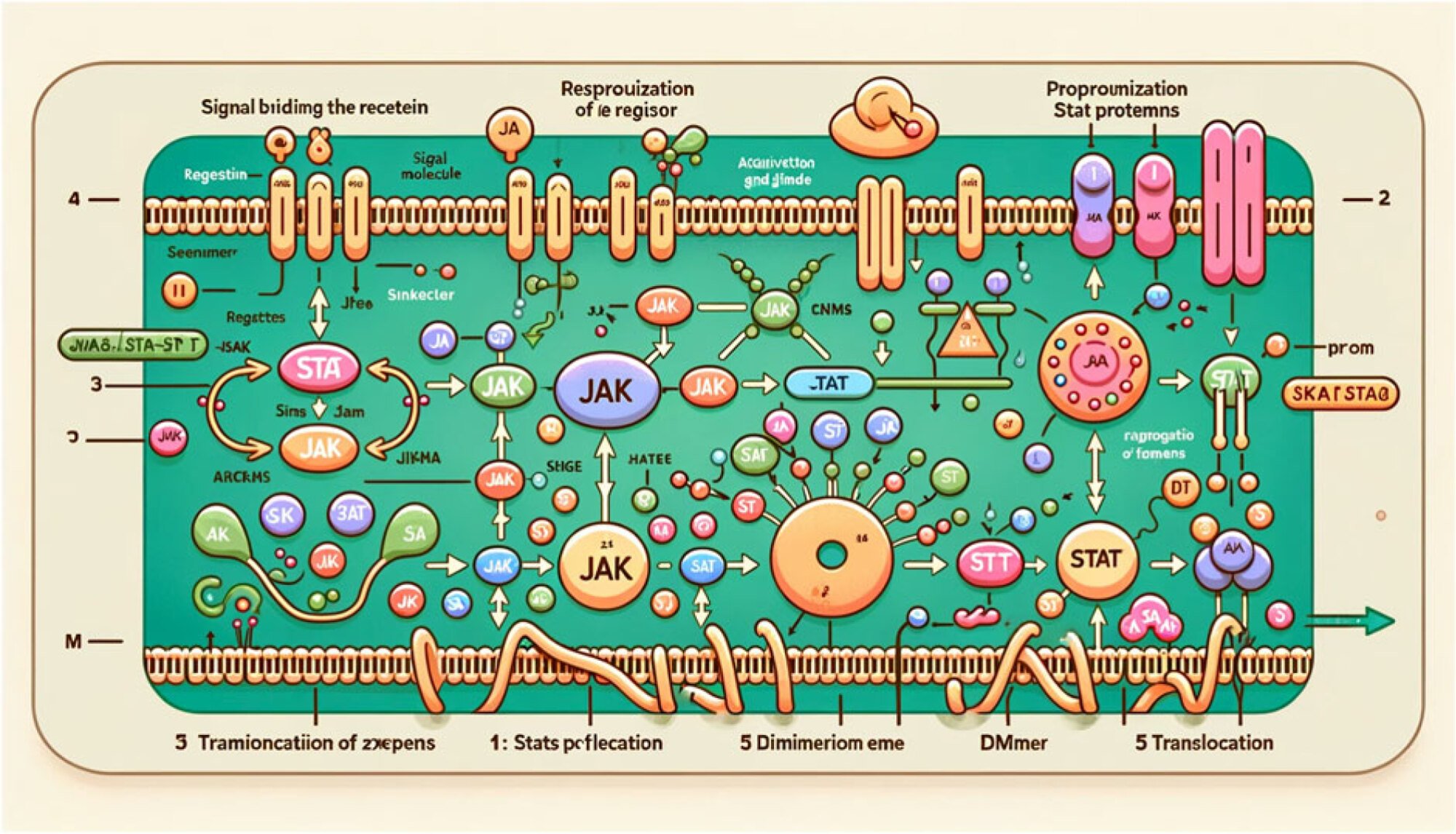 A nonsensical AI-generated scientific diagram that ostensibly shows the JAK-STAT signaling pathway.
