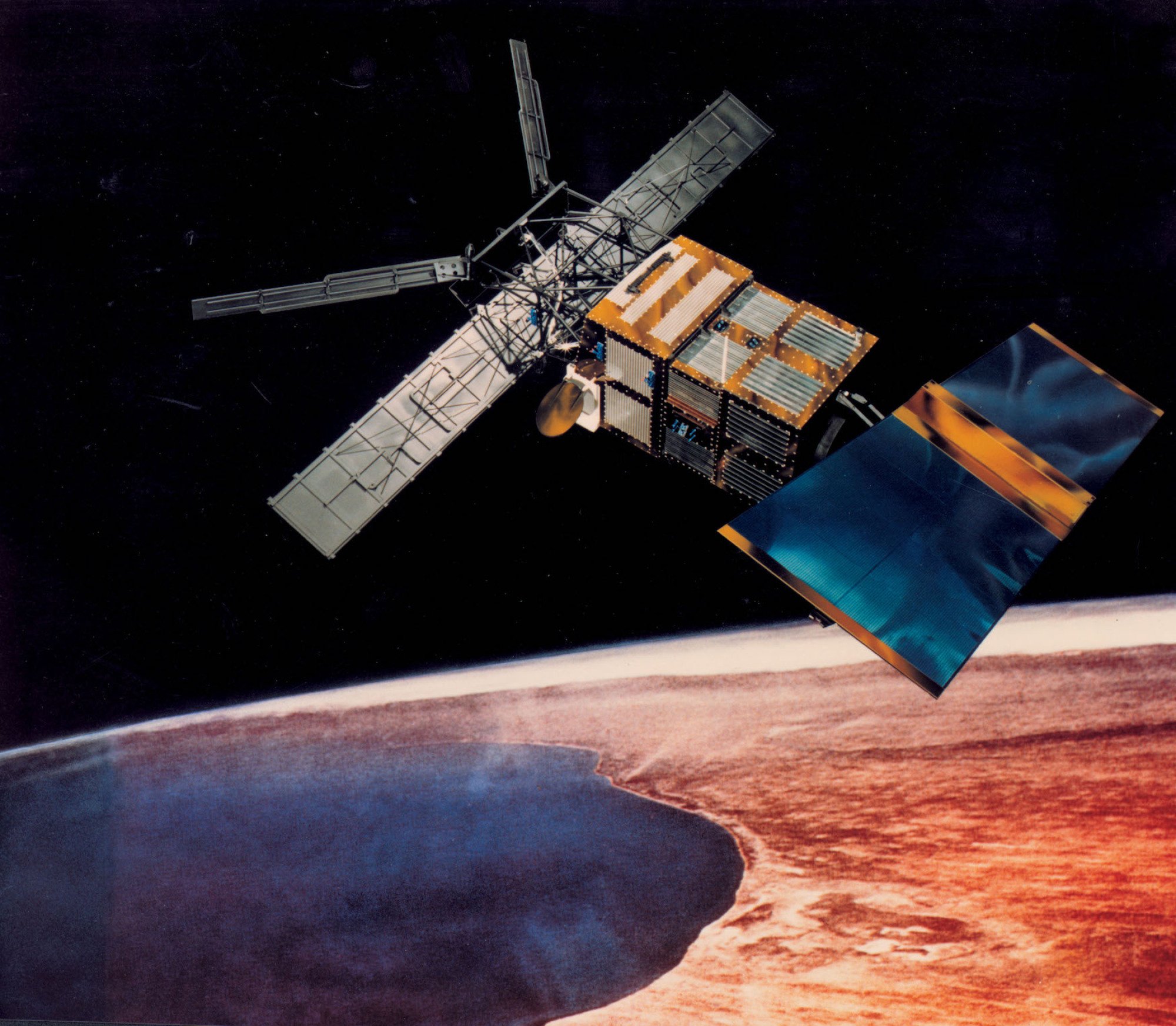 An artist's conception of the ERS-2 satellite orbiting Earth.