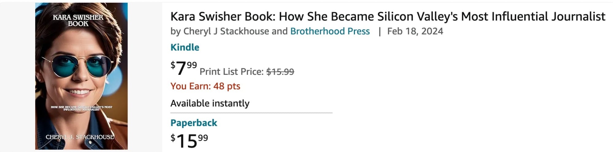 a book about Kara Swisher on Amazon featuring an AI generated image of Swisher