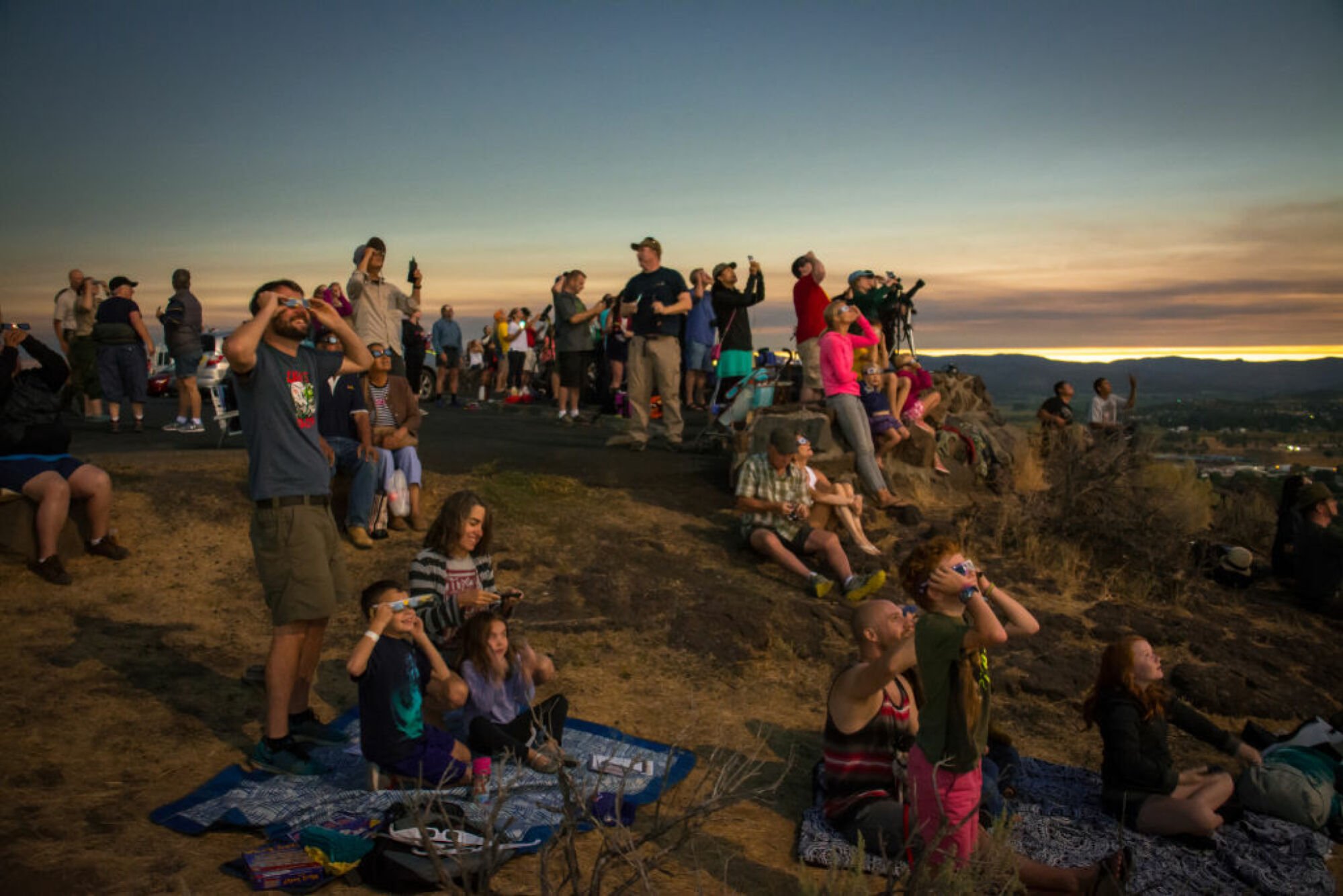 Crowds watching a total solar eclipse in Oregon in August 2017