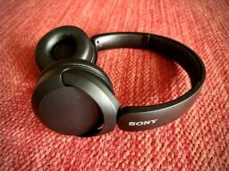 The Sony WH-CH520 headphones laying on red carpeting