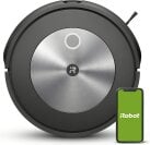 Roomba j7 robot vacuum and smartphone on green iRobot screen