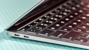 close-up of m1 macbook air keyboard and ports
