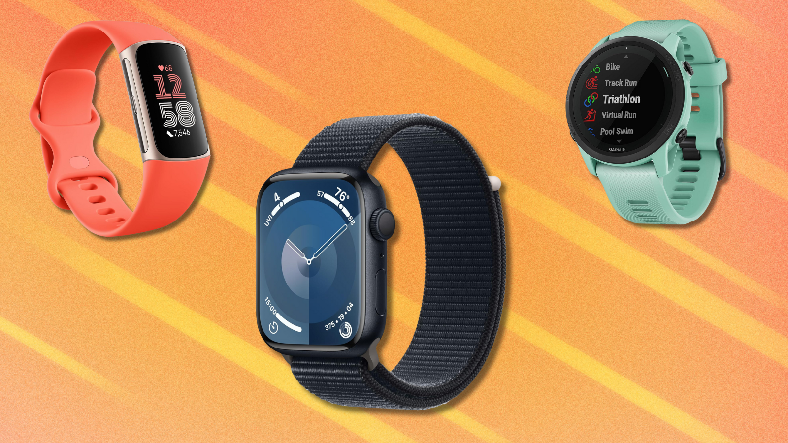 Fitness trackers on orange abstract background