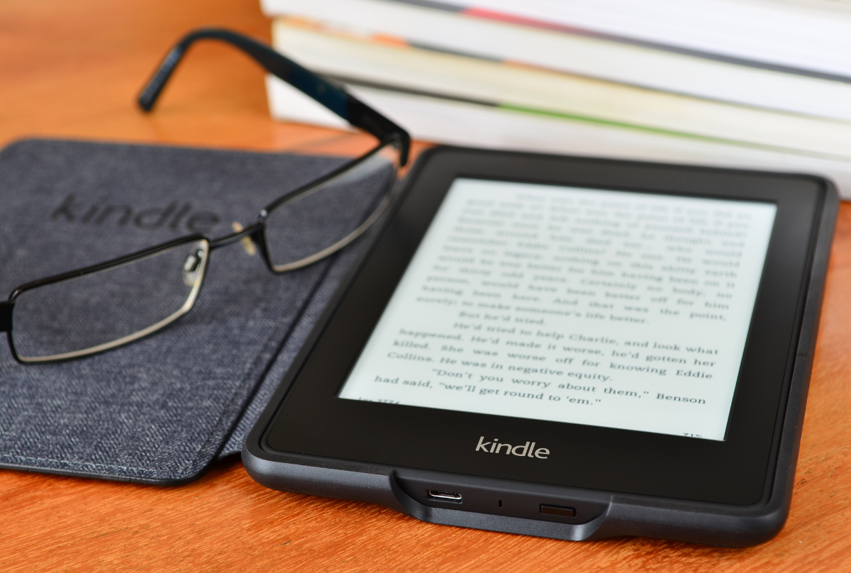 LONDON - JULY 16: Amazon Kindle paper white e book reader. July 16, 2014 in London, UK.