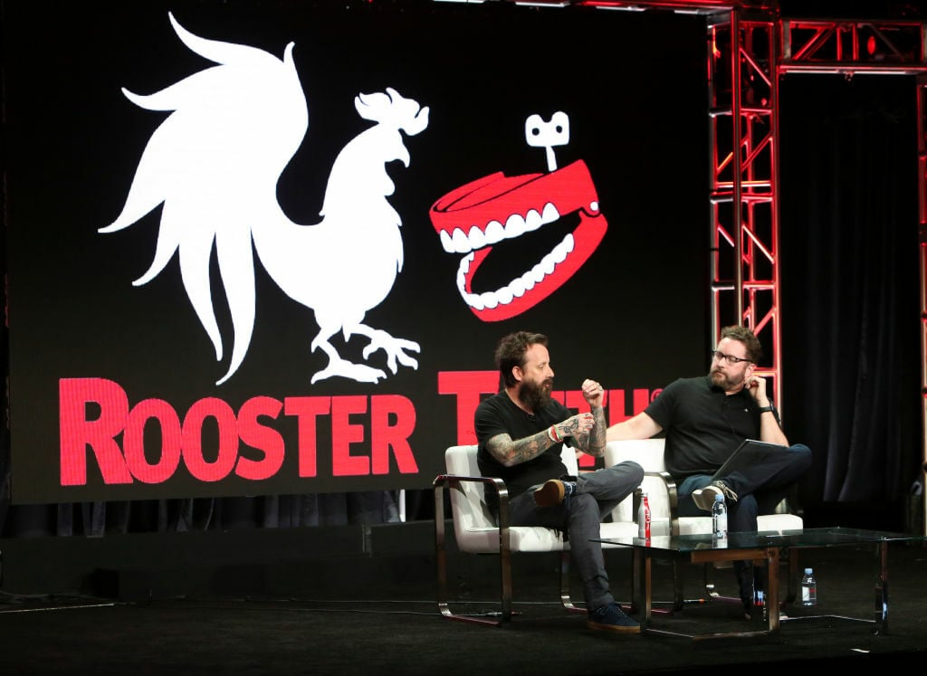 Geoff Ramsey and Burnie Burns at the Rooster Teeth Executive Session panel, TCA Summer Press Tour, Los Angeles, USA on 27 Jul. 2018.