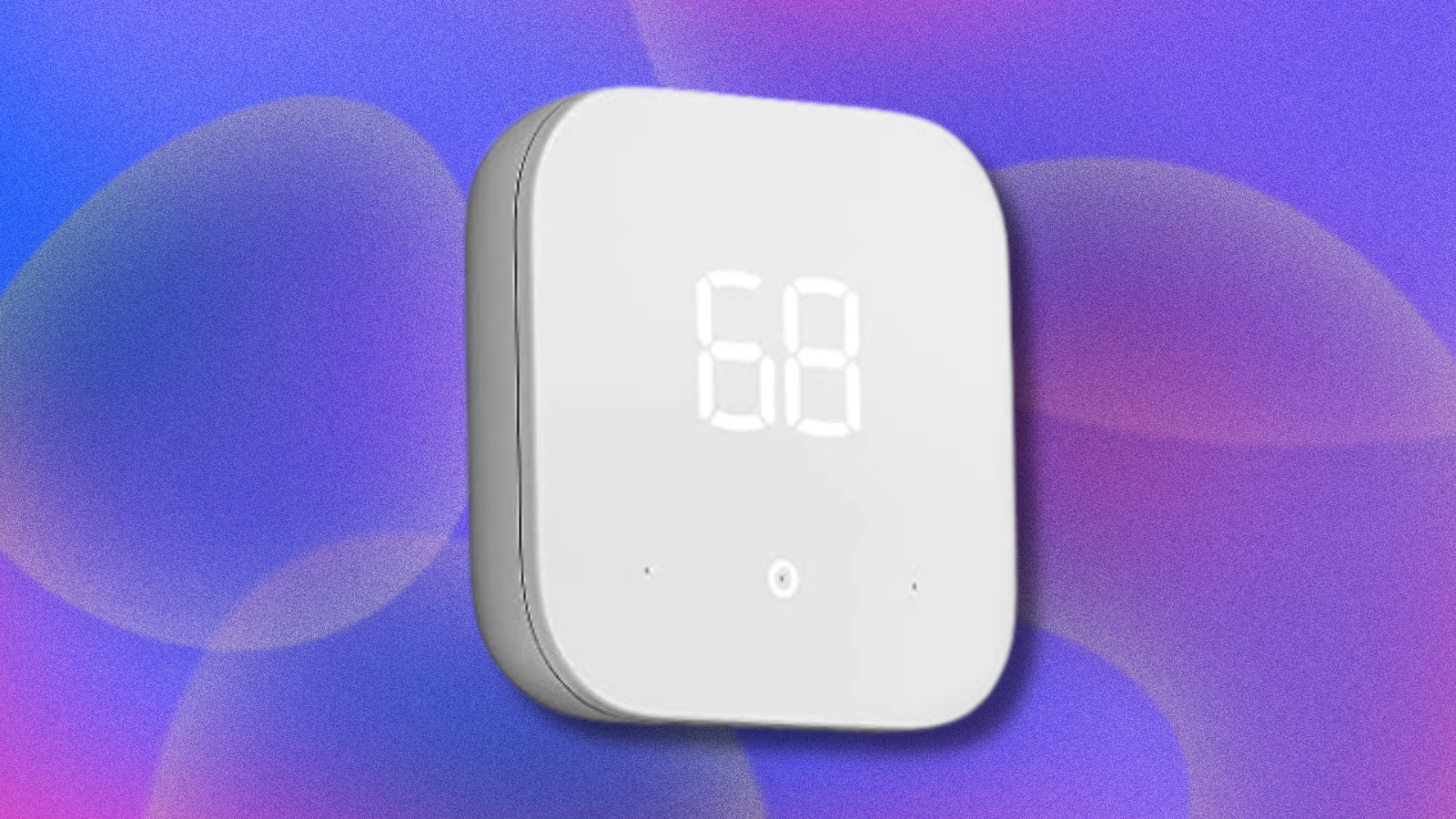 Amazon Smart Thermostat on purple and blue abstract background