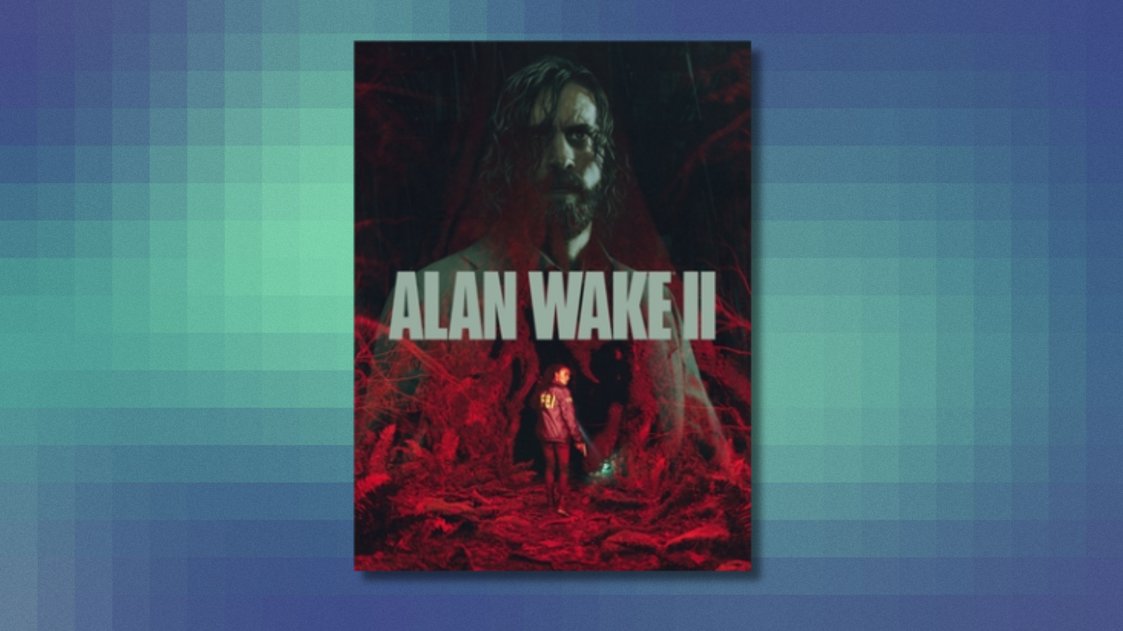 Alan Wake 2 box art on abstract background