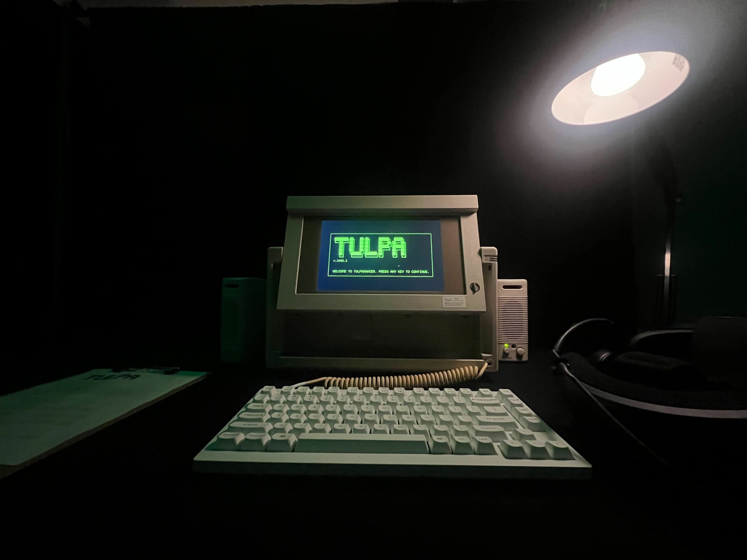 image of a retro computer and a lamp