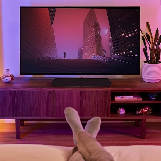 Sonos soundbar set up with a tv in a living room